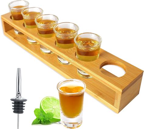 Amazon.com | Shot Glasses Set of 6 Shot Glass Tray Holder 1oz/30ml Bulk ...