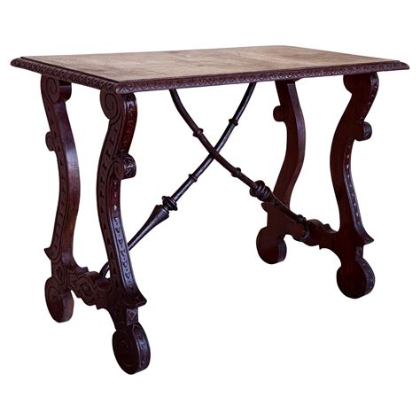 19th Century Spanish Baroque Style Walnut Lyre Leg Writing Table or ...
