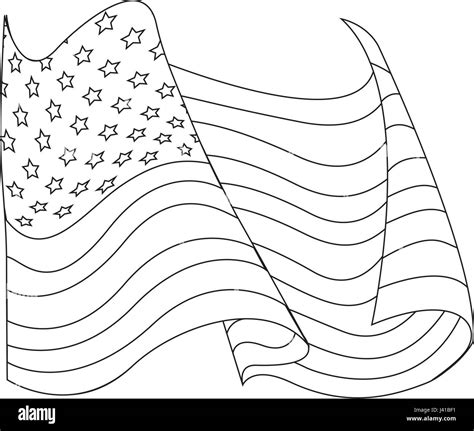 Waving American Flag Outline