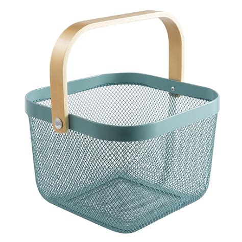 Luximal Multi-Purpose Metal Mesh Storage Basket with Bamboo Handle ...
