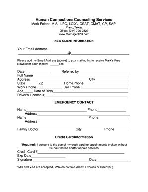 Fillable Online Therapist Client Attendance Contract - Human ...