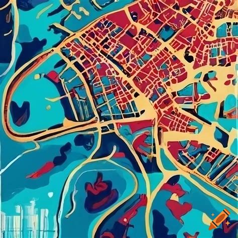 Contemporary painting of Bristol city map on Craiyon