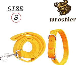 WROSHLER Dog Belt Combo of 0.75 inch BLUE Collar with Yellow Dog Leash ...