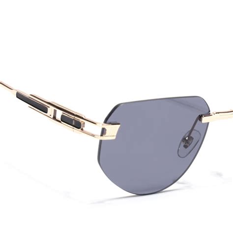 Rimless Sunglasses for Men & Women (Black Lens | Golden Frame - MG7315
