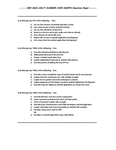 MAD-22617 Summer 2025 Android Development Question Paper - Studocu