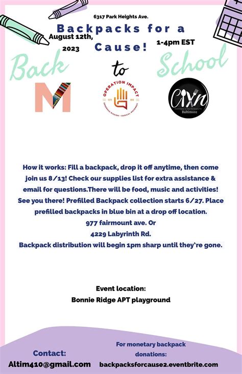Backpacks for a Cause-Back to School!, Elmont Condominium, Baltimore ...