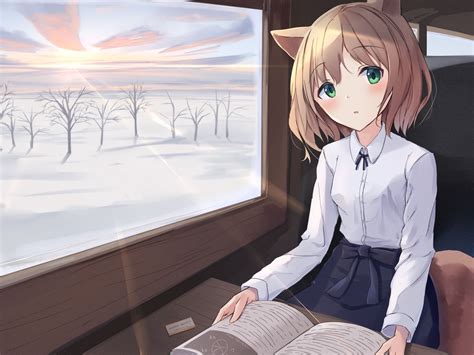 Download wallpaper 1600x1200 girl, neko, window, trees, anime standard ...