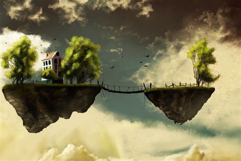 Download wallpaper the sky, birds, clouds, bridge, earth, house ...