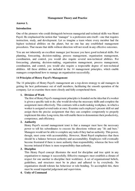 Management Theory and Practice Assignment - Management Theory and ...