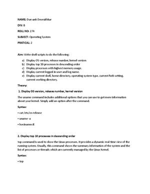 OS Experiment 10 - EXPERIMENT 10 Name: Levin Viji DOP:11/05/ Class: SE ...