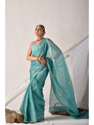 Buy Sutra Attire Turquoise Gota Patti Kota Doria Saree with Unstitched ...