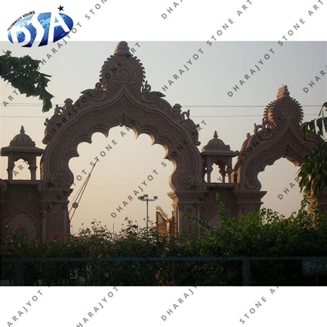 Antique Pink Sandstone Temple Entrance Gate – Dharajyot Stone Art