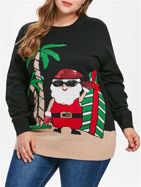 Plus Size Sequin Santa Claus Christmas Sweater - Dresslily, Santa Claus ...