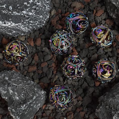Buy RULE DICE Metal DND Dice Set, 7 Round Hollow Sphere Design for ...