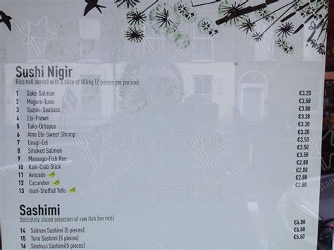 Menu at Aoki Sushi Noodle Bar, Dublin