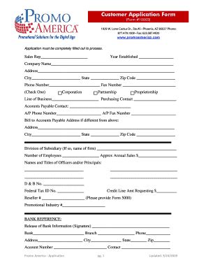 Fillable Online Customer Application Form - Promo America Fax Email ...