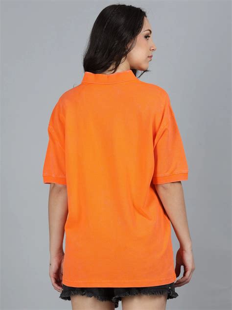 Women ACID Washed Oversized Polo T-Shirt - SILISOUL