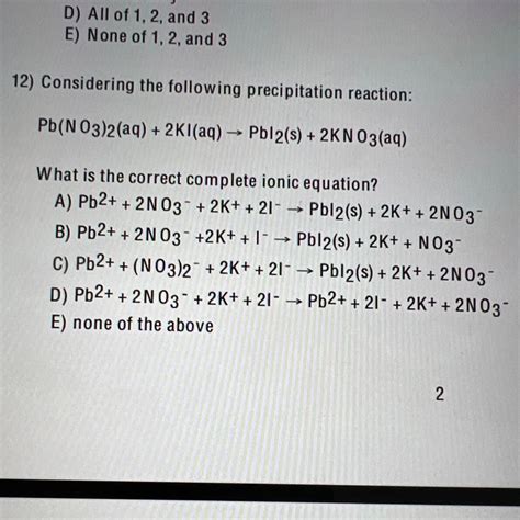Considering the following precipitation reaction Pb(N03)2(aq) + 2kI(aq ...
