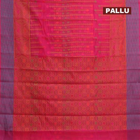 Semi chanderi saree pink and with allover thread weaves and woven bord ...