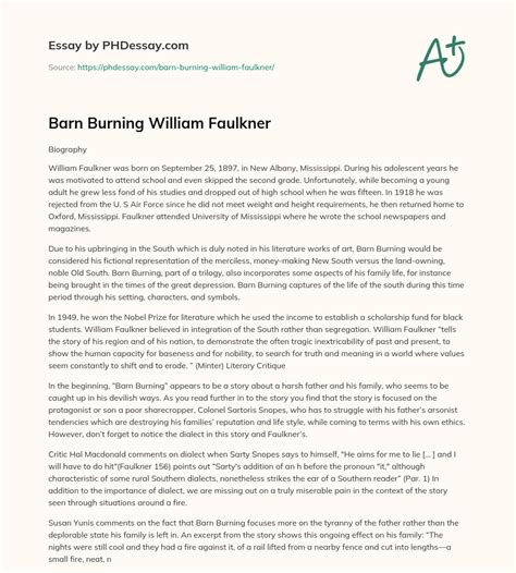 Barn Burning William Faulkner Summary Essay Example - PHDessay.com