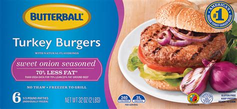Buy Butterball Sweet Onion Frozen Turkey Burgers, 1/3 lb. Patties, 2 lb ...