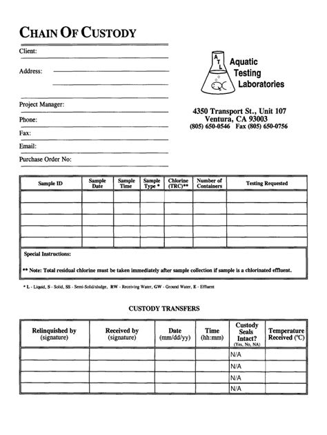 Fillable Online COC Form - Aquatic Testing Laboratories Fax Email Print ...