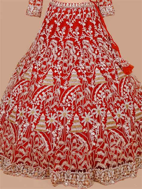 Rust Orange Designer Net Lehenga