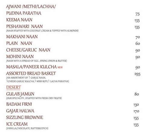 Menu at The Palms Restaurant, Kolkata