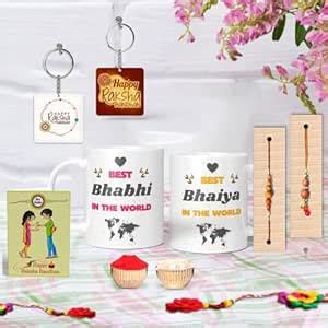 Buy KivStar Bhaiya Bhabhi Ceramic Coffee Mugs Set with Rakhi Set ...
