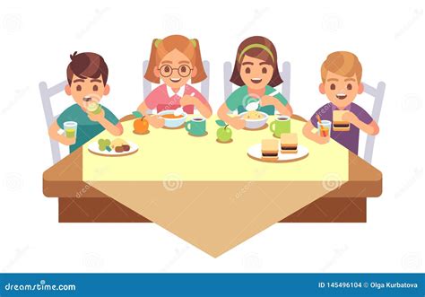 Cartoon Kids Eating Breakfast