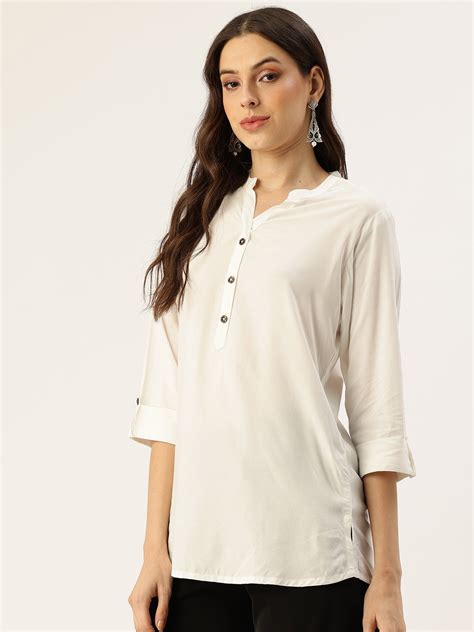 Ivory Mandarin Collar Tunic – Amukti - The Women's Ethnic Fashion Store