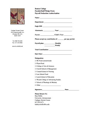 Fillable Online bc Boston College Faculty/Staff Pledge Form Payroll ...