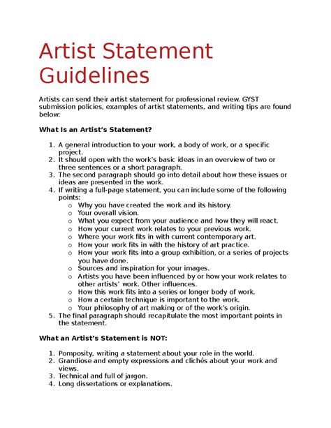 Artist Statement Examples For Students at Greg Booth blog