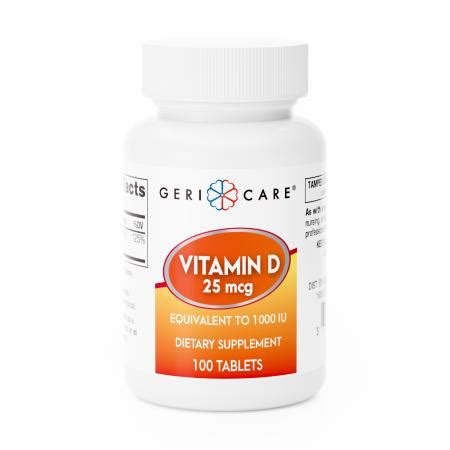 Geri-Care Vitamin D-3 Supplement, Cholecalciferol 1000 IU (25 mcg), 100 ...