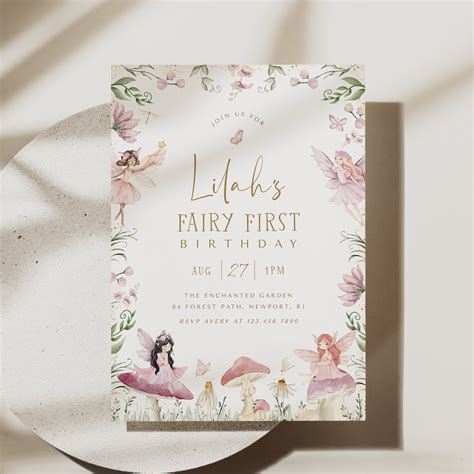 Fairy First Birthday Invitation Fairy Birthday Party Mushroom Garden Party Fairy Tale Invitation ...