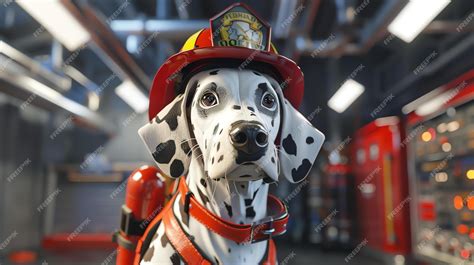 Premium Photo | A brave dalmatian dog wearing a firefighters helmet and ...