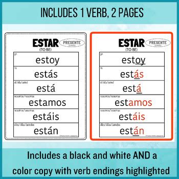 ESTAR - Spanish Present Tense Irregular Verb Conjugation Chart Poster