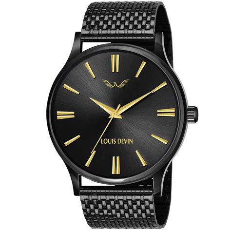 LOUIS DEVIN LD-BK047-GLDBLK Black Metal Chain Analog Wrist Watch for ...