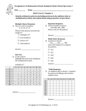 Fillable Online 9 Number 4 Identify arithmetic patterns (including ...