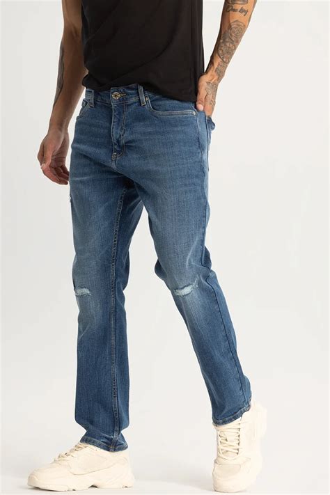 Buy Men's Blue Distressed Regular Fit Jeans Online | Snitch – SNITCH