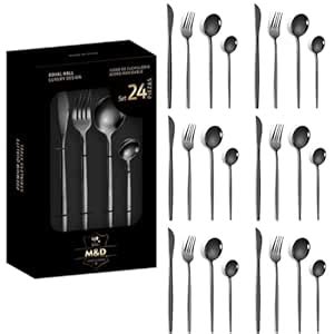 KitchAntique Matte Black Silverware Set | Satin Finish French Style 24 ...