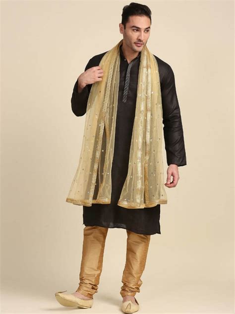Men's Embellished Gold Net Dupatta for Kurta/Sherwani/Achkan – Dupatta ...
