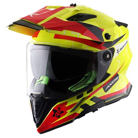 AXOR XCross Dual Visor Flash Gloss Neon Yellow Red Helmet– Moto Central