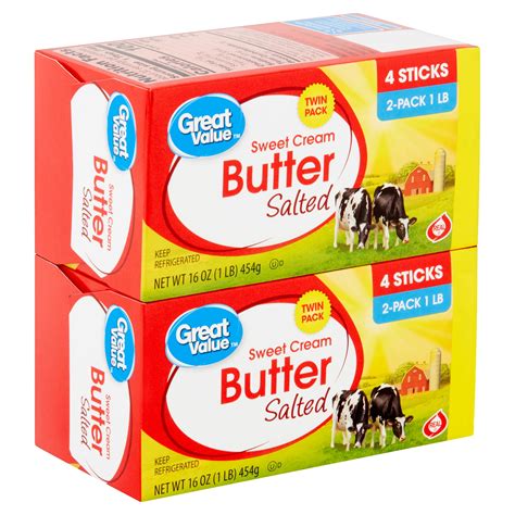 Great Value Salted Sweet Cream Butter, 16 oz, (4 Sticks, 2 Pack ...