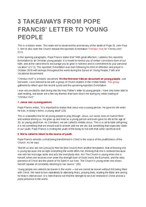 3 Takeaways FROM POPE Francis’ Letter TO Young People - 3 TAKEAWAYS ...