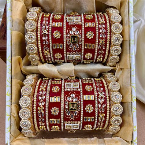 Wedding Chuda Gold Plated Kundan Stone And Pearl Acrylic Bangles Set ...