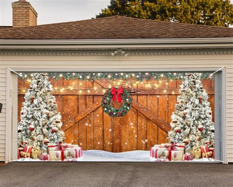Amazon.com: Whaline Rustic Christmas Garage Door Banner Cover Wood ...
