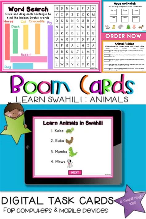 Animals in Swahili | BOOM Cards | Swahili, Busy teacher, Words
