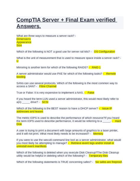 CompTIA Server + Final Exam verified Answers. | Exams Computer Security ...