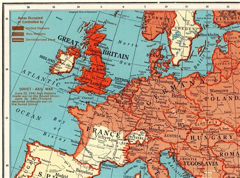 Buy 1942 Antique Wartime EUROPE Map Vintage Map of Europe the Online in ...